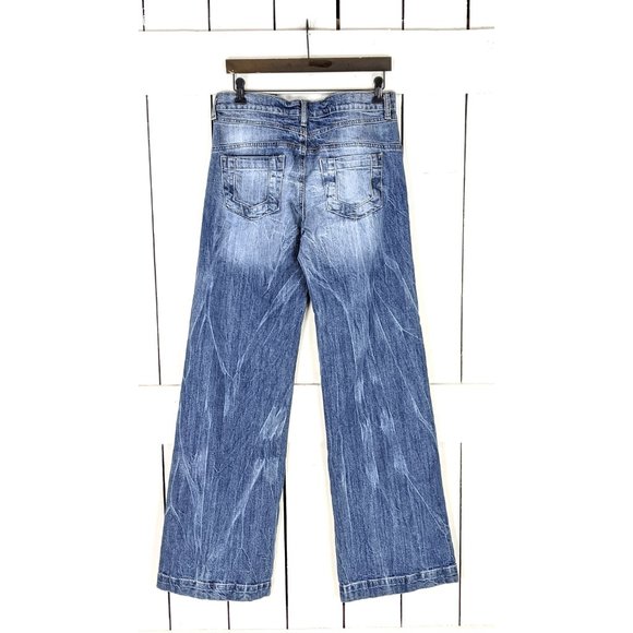 Vintage light blue bleached/faded wide leg denim jeans - Picture 4 of 5